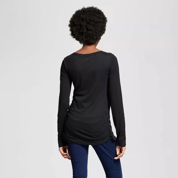 Isabel Maternity Long Sleeve T Shirt Scoop Neck Black - Picture 5 of 12